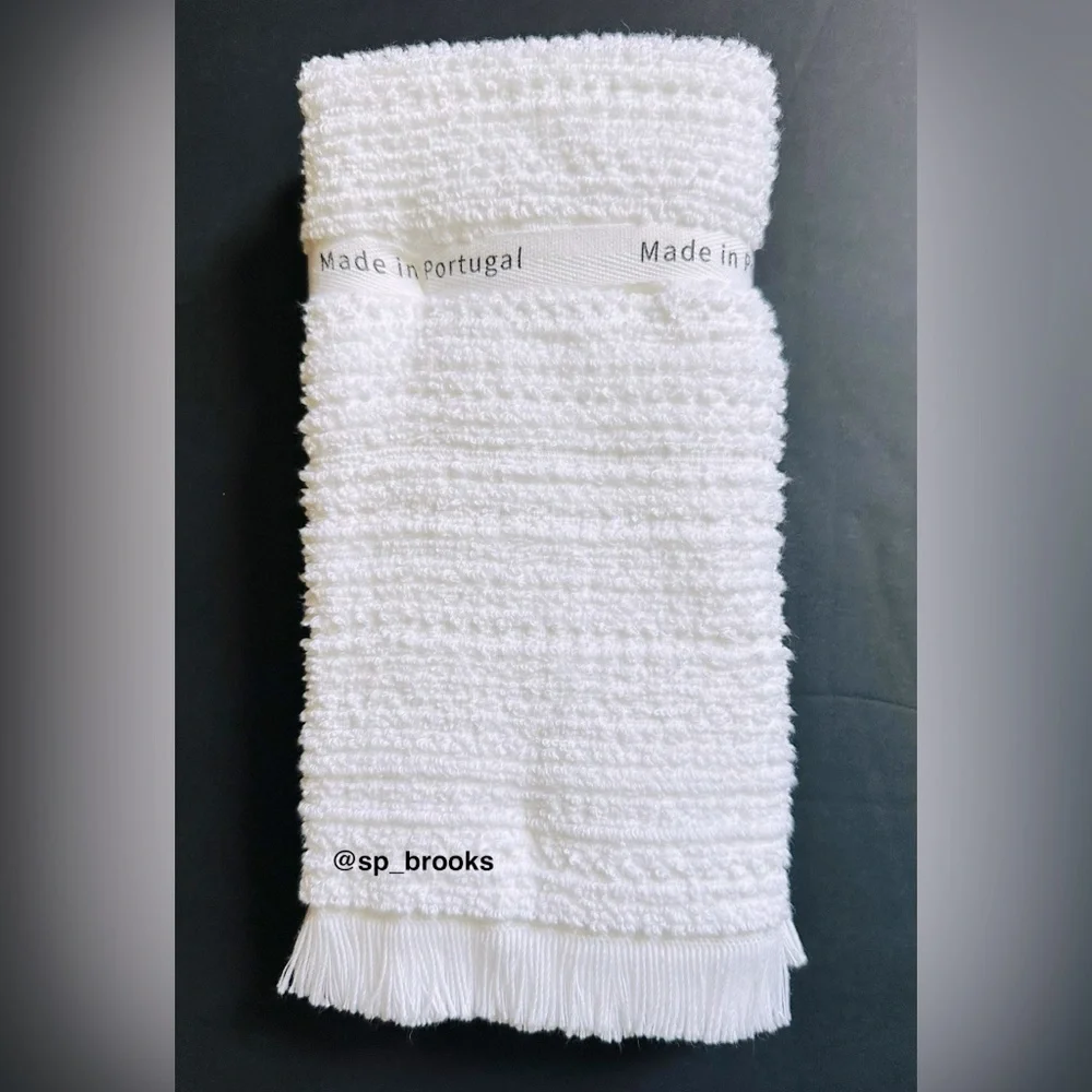 🎁6PC BIANCA Bath Towel Set - White Boucle Textured Pattern - 100% Cotton